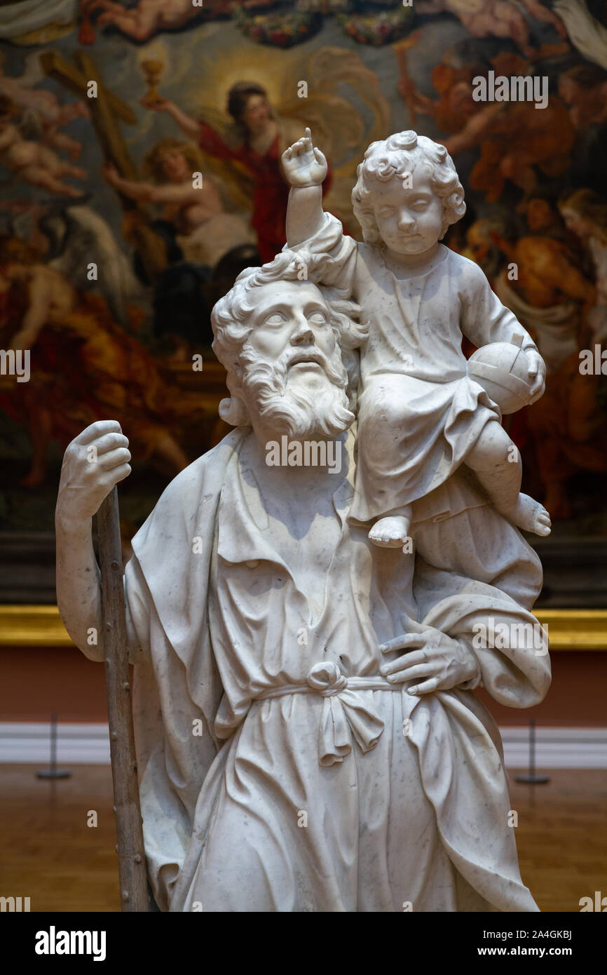 Statue of Saint Christopher with Infant Jesus by Pierre Schleiff (Cologne, 1601 - Valenciennes, 1641). Marble. Museum of Fine Arts in Valenciennes. Stock Photo