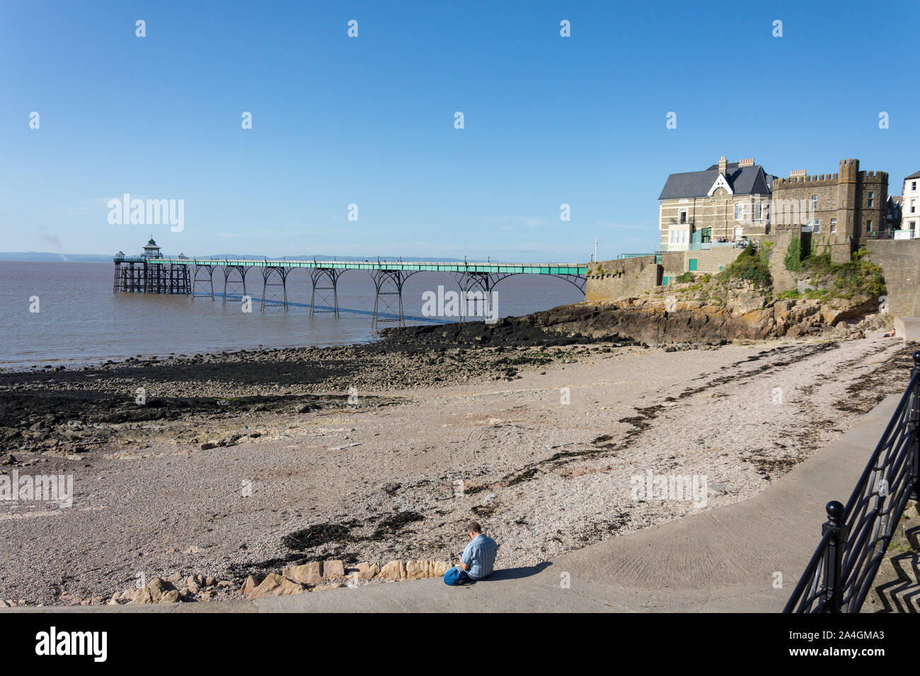 Clevedon Beach and Pier , Clevedon, Somerset, England, United Kingdom Stock Photo