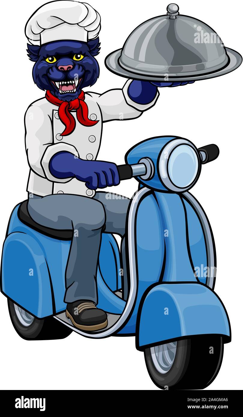 Panther Chef Scooter Delivery Mascot Stock Vector