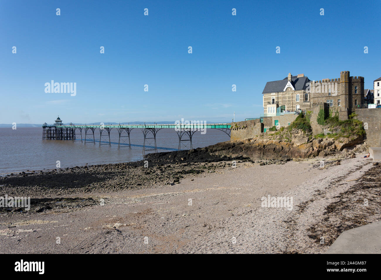 Clevedon Beach and Pier, Clevedon, Somerset, England, United Kingdom Stock Photo