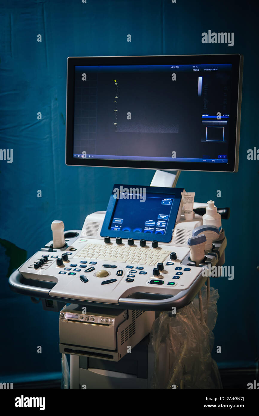 Modern ultrasound machine in clinic laboratory of sonography