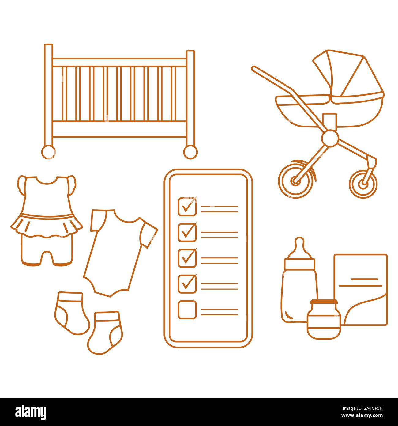 Vector Illustration With Smartphone With Checklist Newborn Baby