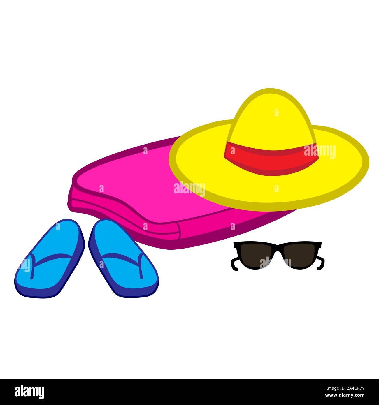 Summer and beach items isolated by white background. Stock Vector