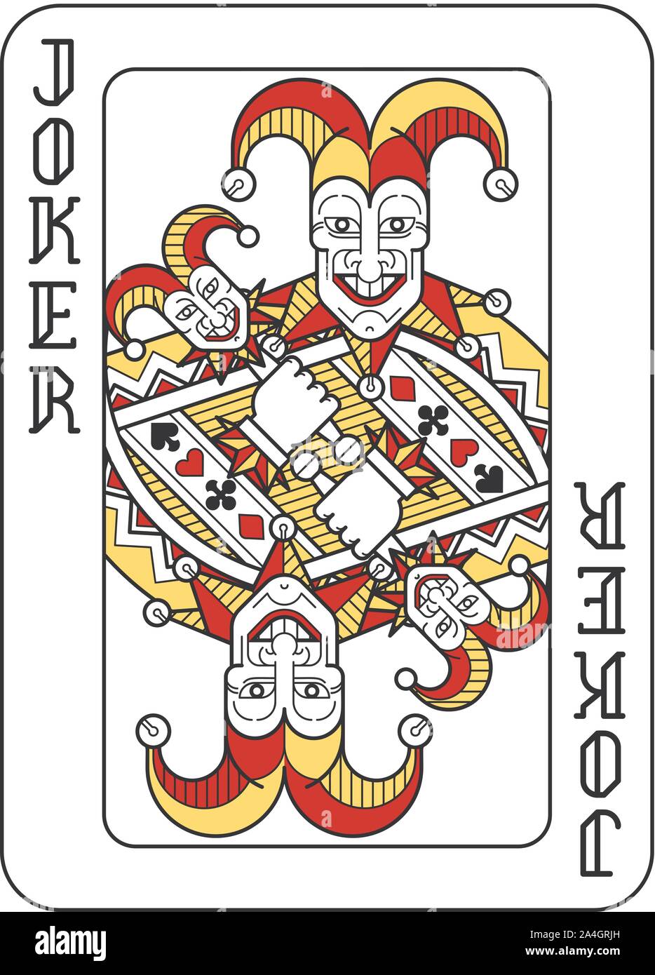 Playing Card Joker Red Yellow and Black Stock Vector