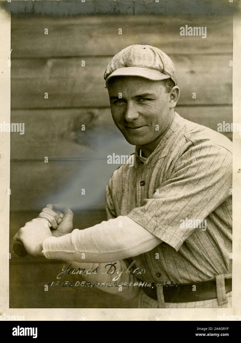 Vintage photograph of Hall of Fame baseball player Jimmy Dykes with the Philadelphia Athletics. Stock Photo
