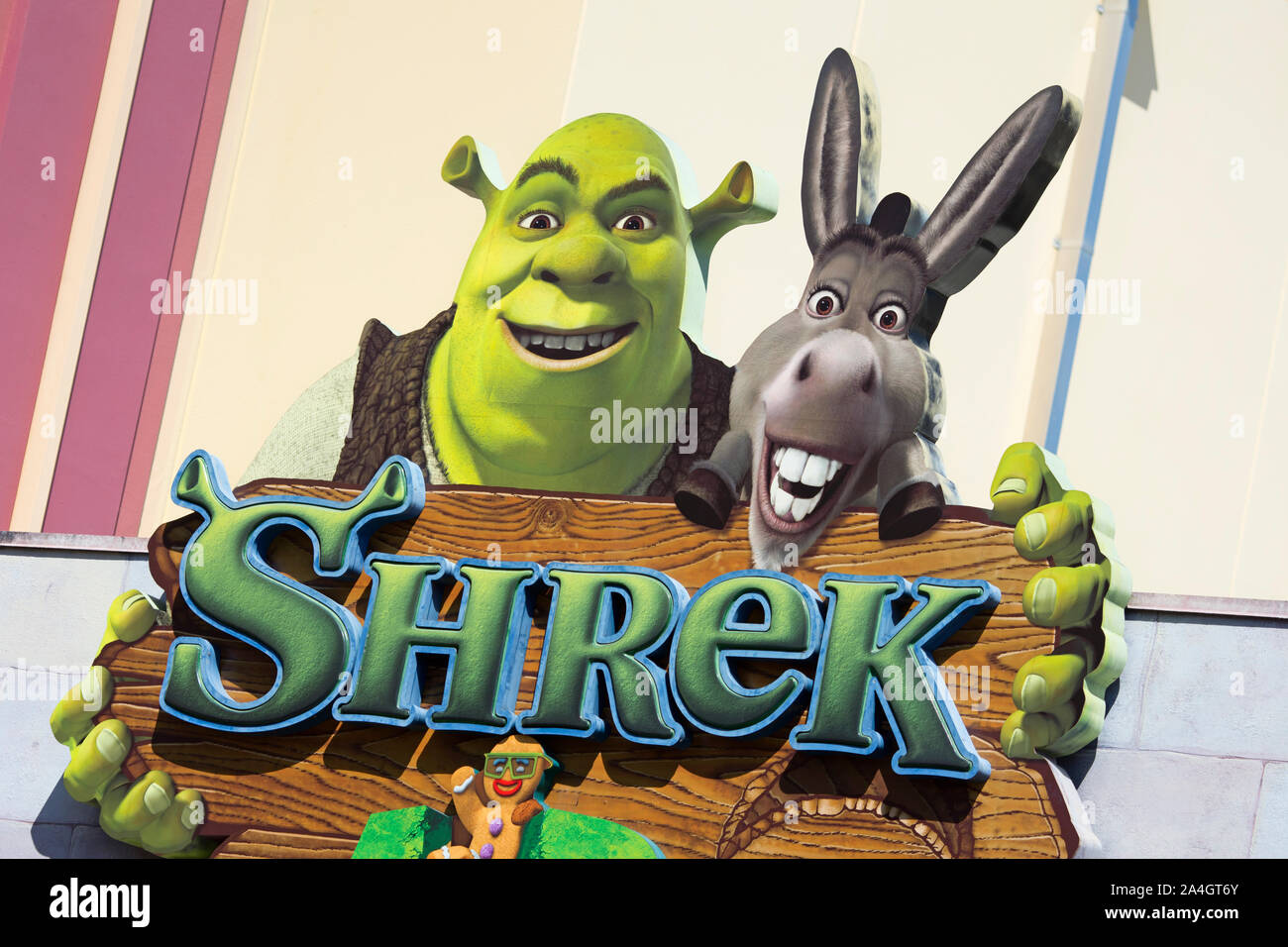 Shrek 4D Sign, Universal Studios, Orlando, Florida, USA Stock Photo