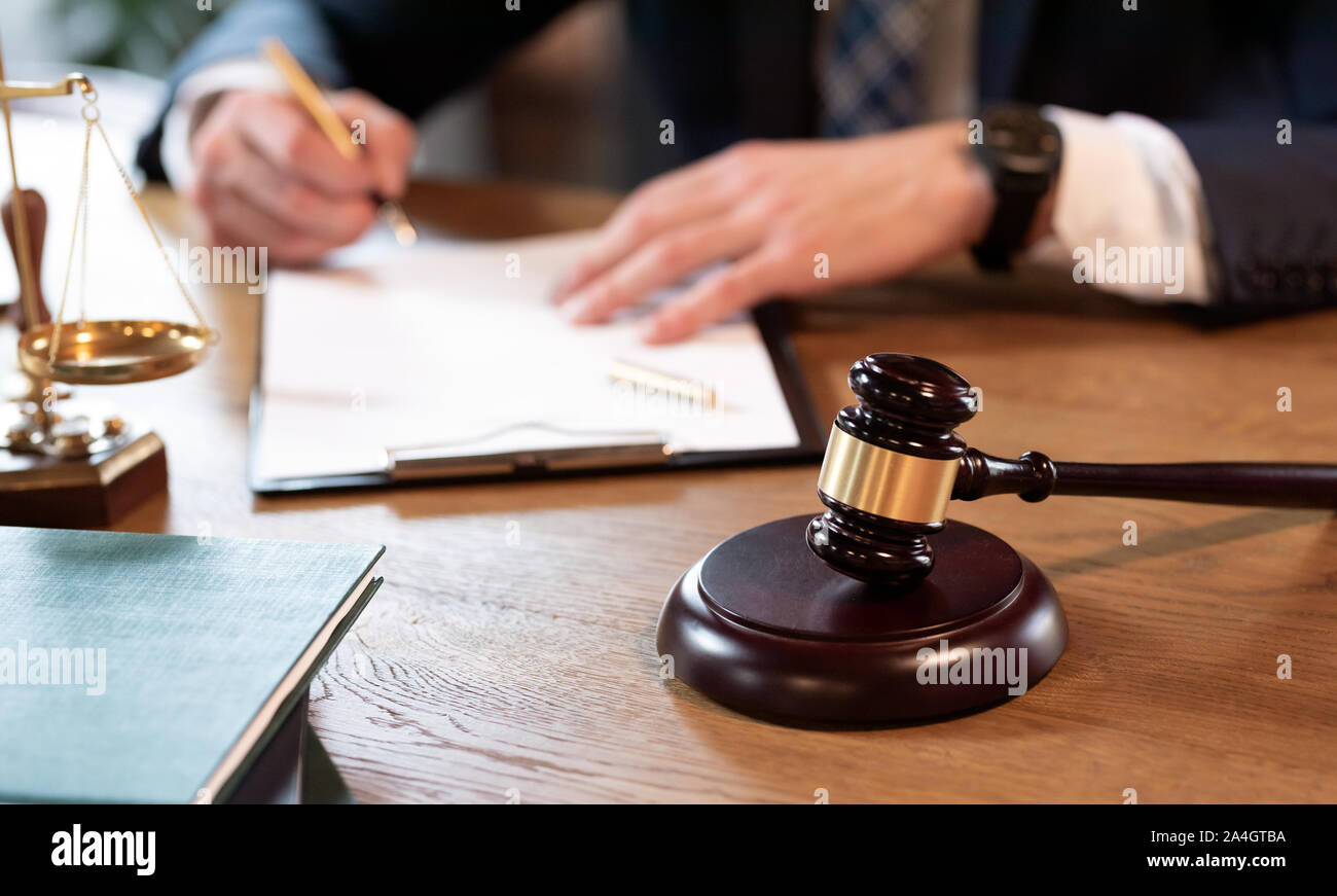 Lawyer or attorney working in the office. Law and justice concept Stock Photo