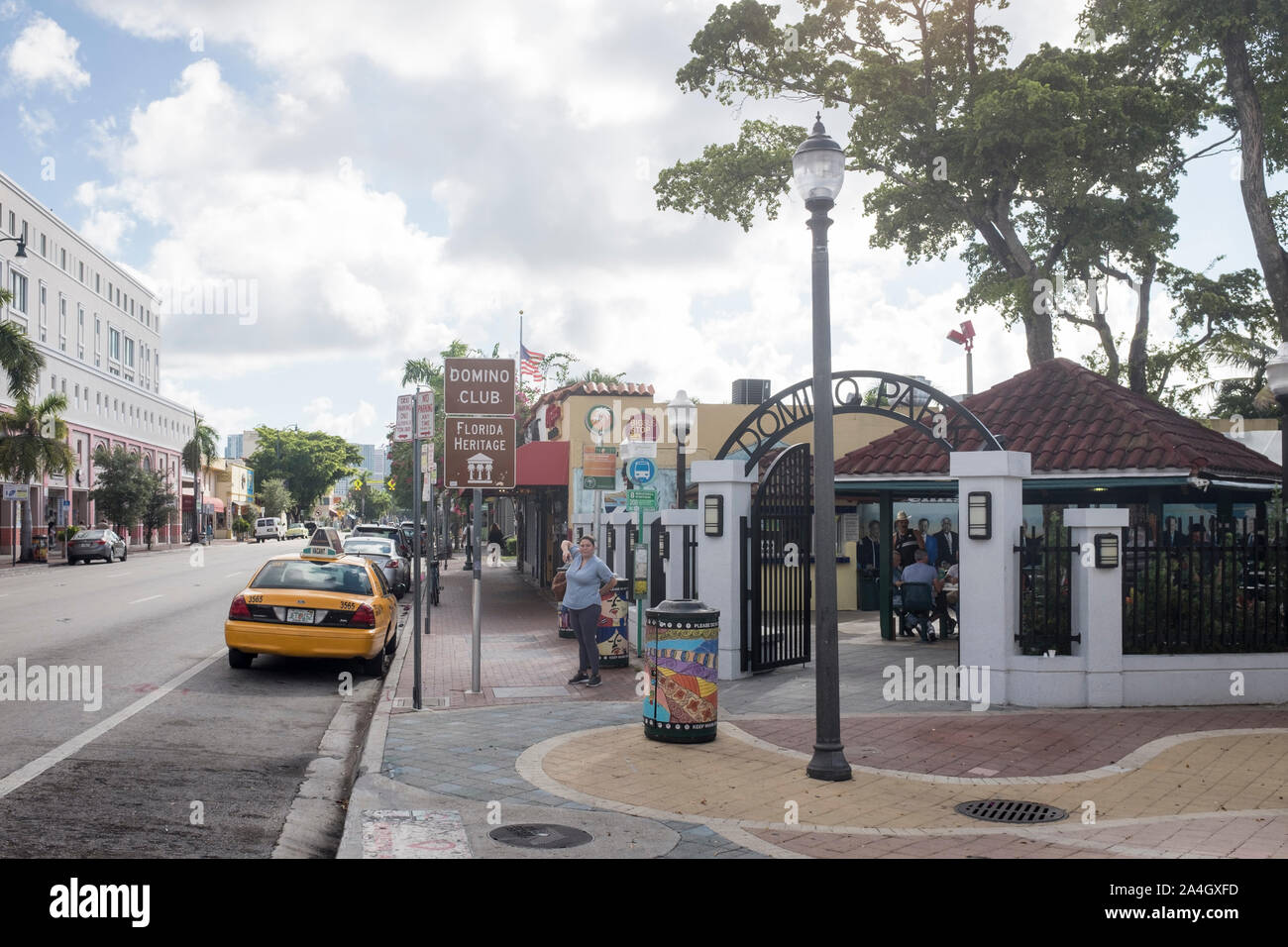 The entrance to Maximo Gomez Domino Park on South West 8th Street, Calle Ocho, in Little Havana, Miami, Florida Stock Photo