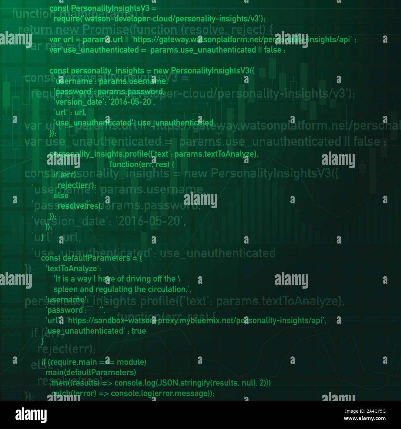 Green abstract background with digital program code Stock Vector