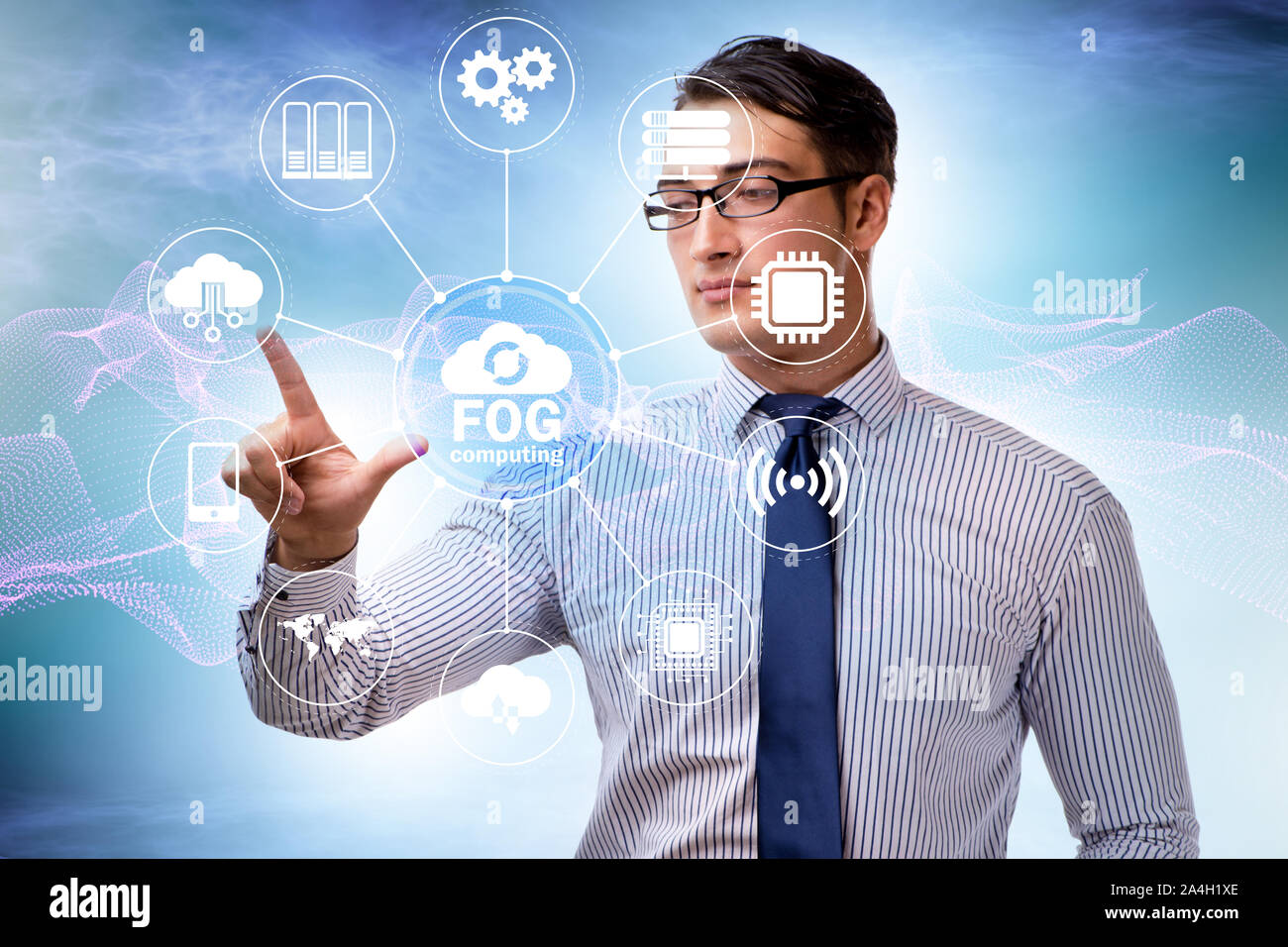 The businessman in fog and edge cloud computing concept Stock Photo - Alamy