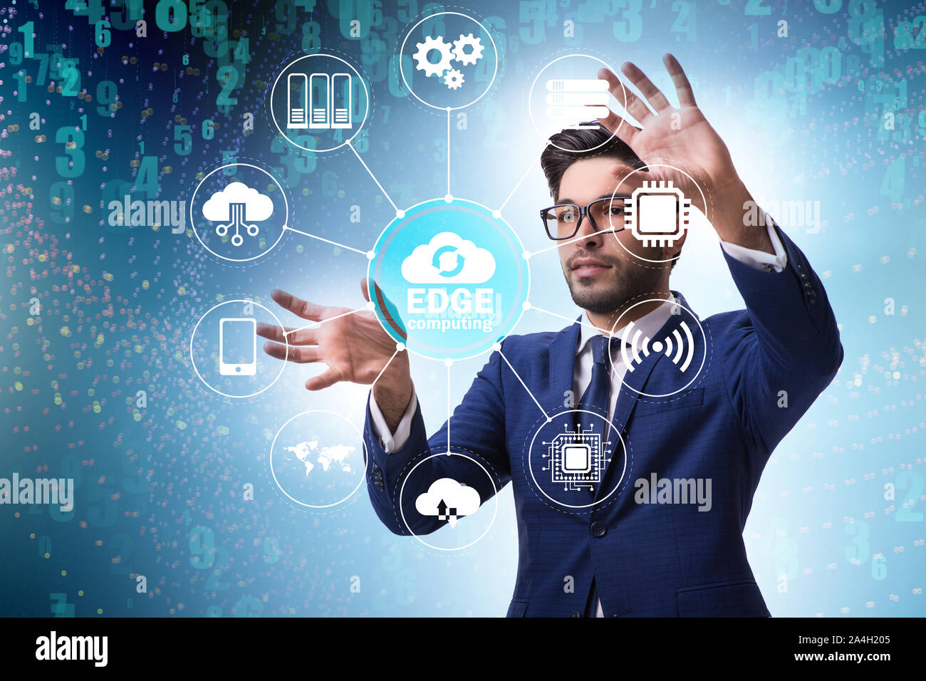 The businessman in fog and edge cloud computing concept Stock Photo - Alamy