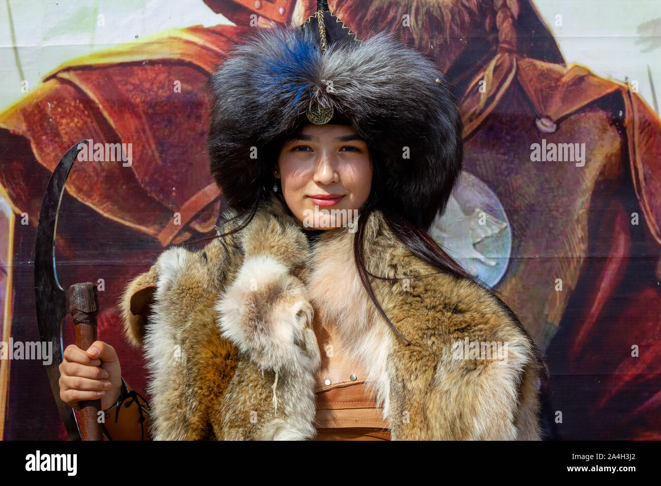 Istanbul / Turkey - October 04 2019: 4. Etnospor cultural festival. Mongolian woman warrior Stock Photo