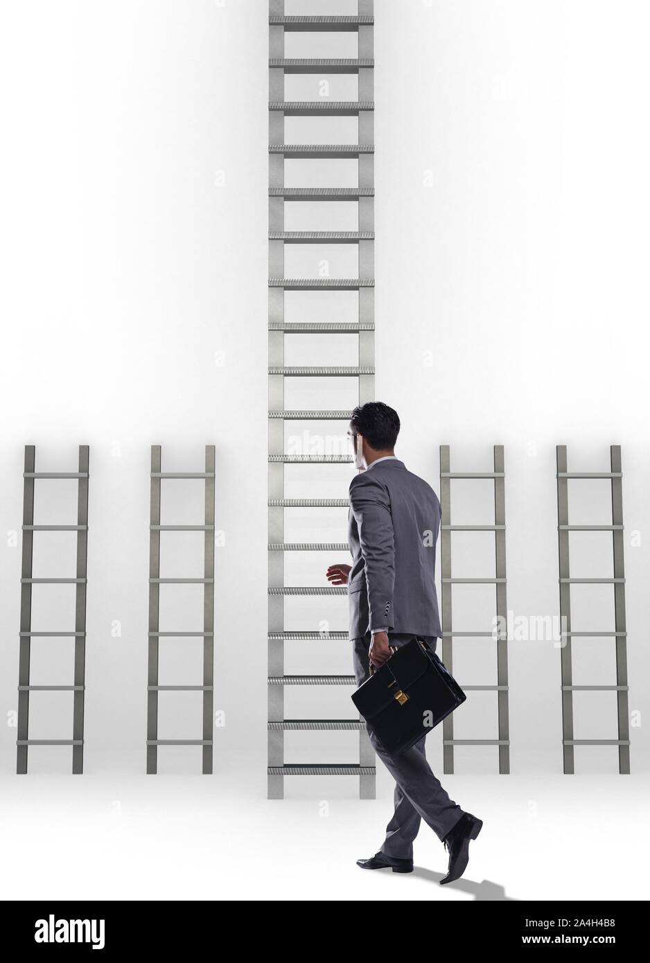 The businessman climbing career ladder in business success concept ...