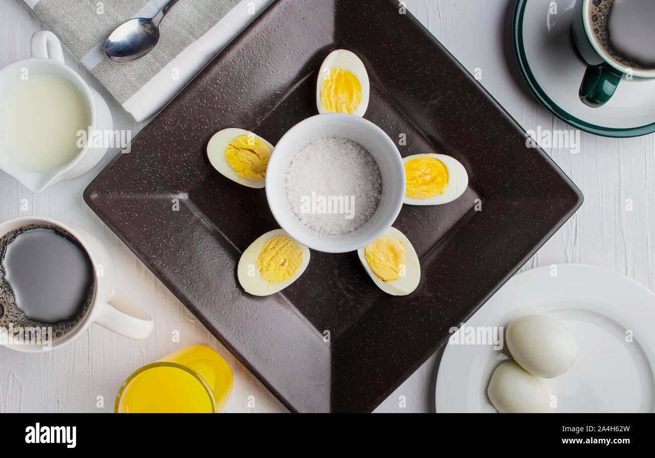 Boiled eggs from a chicken, cooked with their shells unbroken