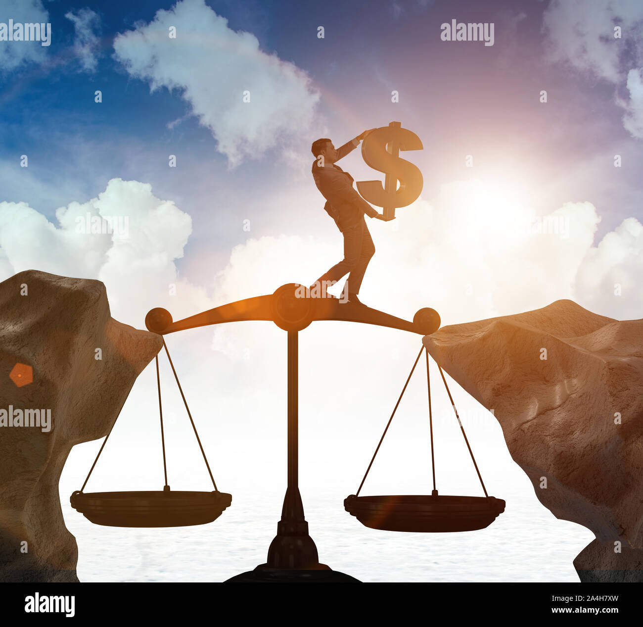 The businessman holding dollar sign in justice concept Stock Photo - Alamy