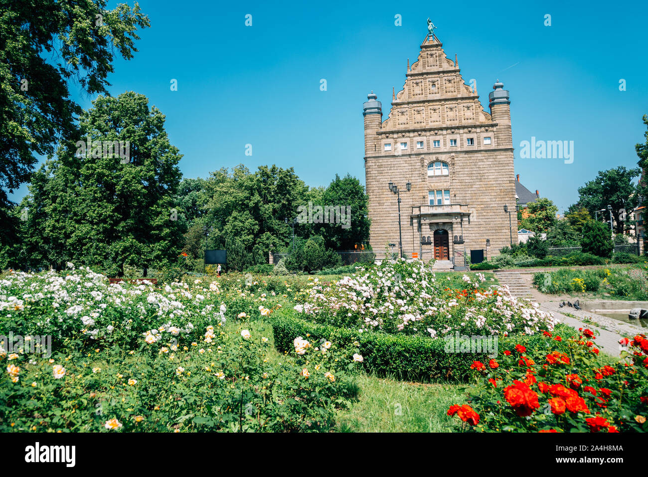 Nicolaus Copernicus University and spring garden in Torun, Poland Stock Photo