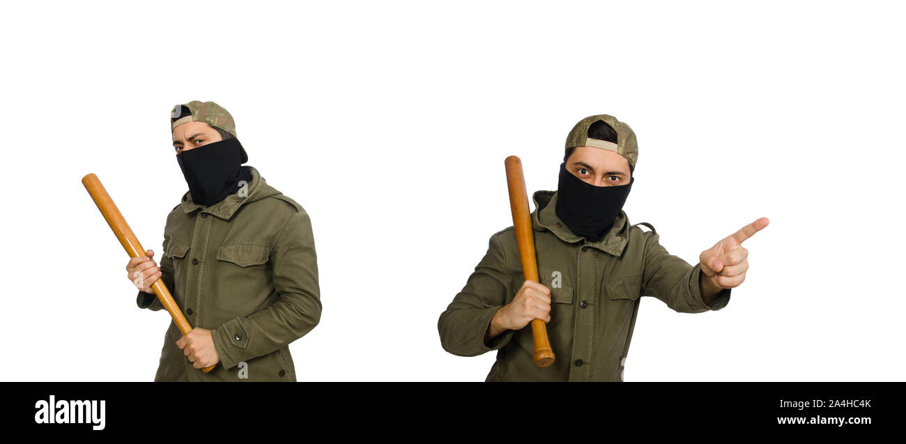 The funny man with baseball bat isolated on white Stock Photo Alamy