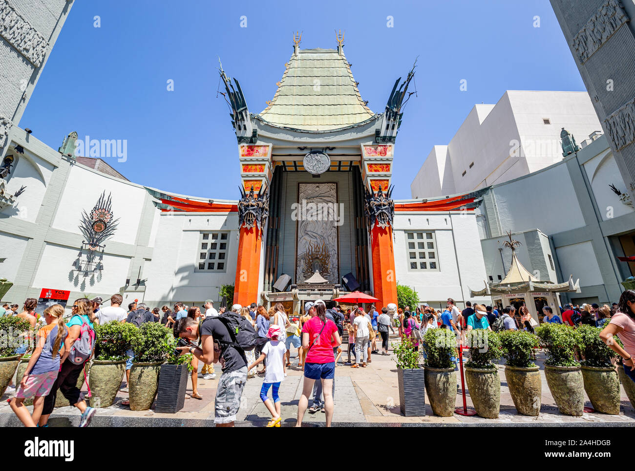 TCL Chinese Theatre in Hollywood, California.  Originally called Grauman's Chinese Theatre, known for its famous celebrity footprints. Stock Photo