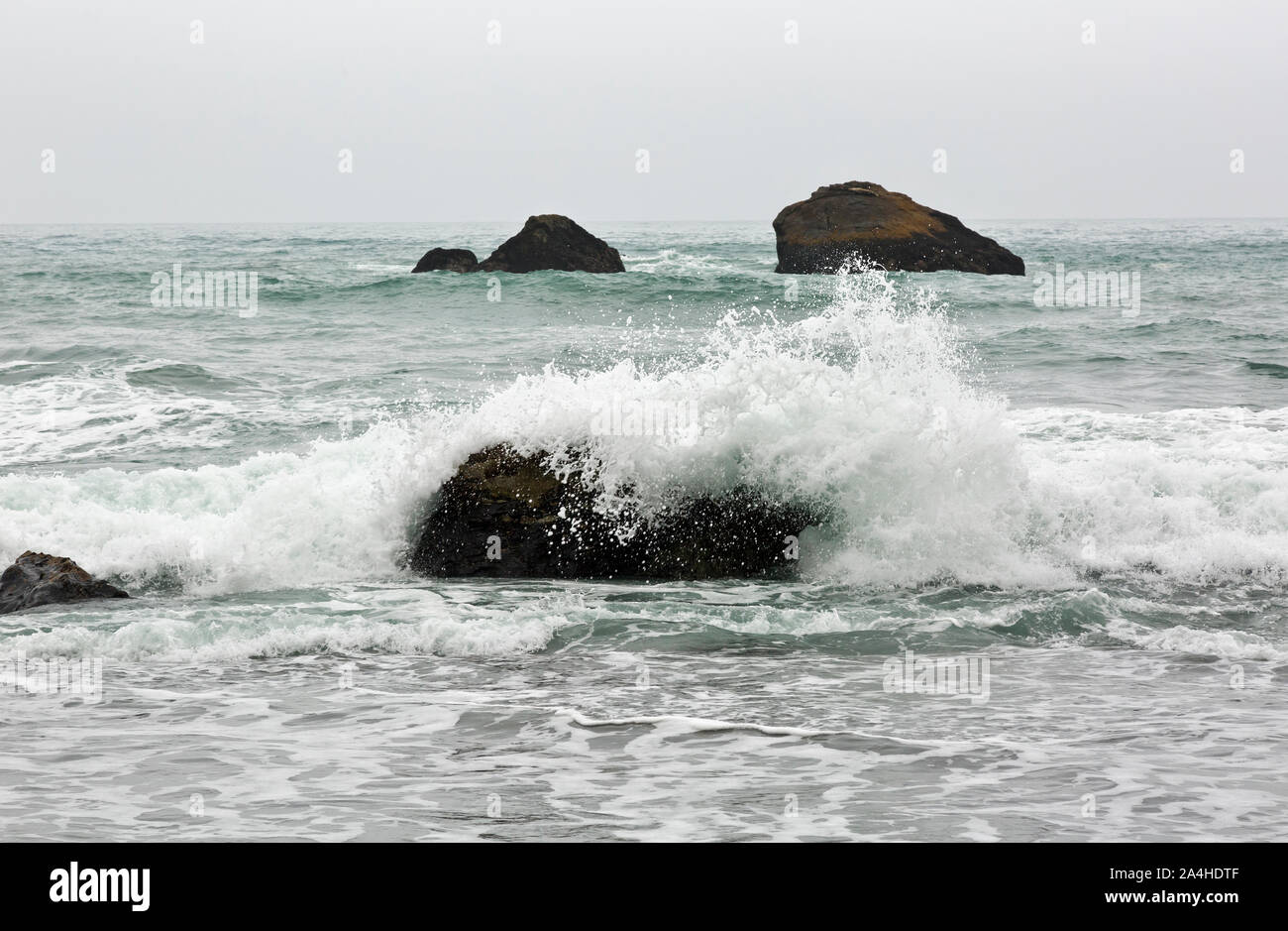 CALIFORNIA Waves hitting offshore rocks viewed from the California Coast Trail at the