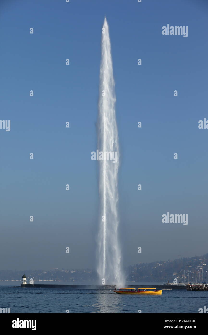 Water fountain in Geneva, Switzerland. One of the most famous tourist attraction Stock Photo Alamy