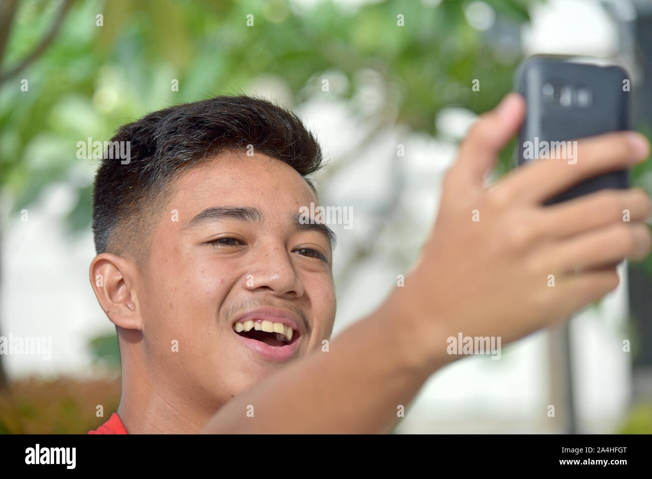 Handsome Diverse Boy Selfy Stock Photo