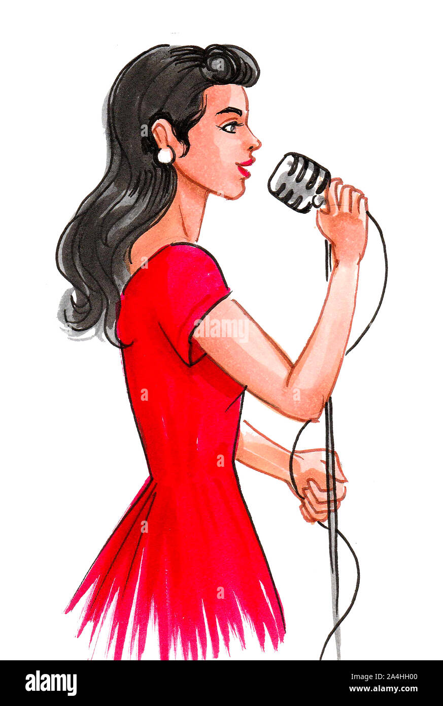 Illustration woman singing microphone hi-res stock photography and images -  Alamy