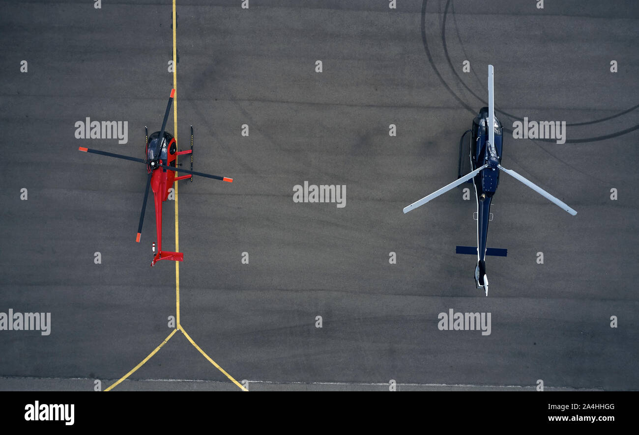 top view of helicopters at the airport Stock Photo