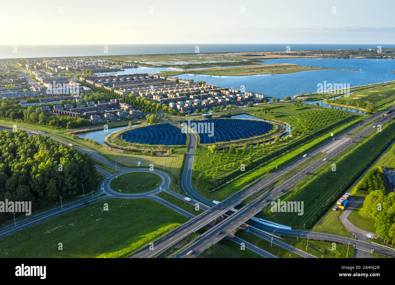 Modern sustainable neighbourhood in Almere, The Netherlands. The city
