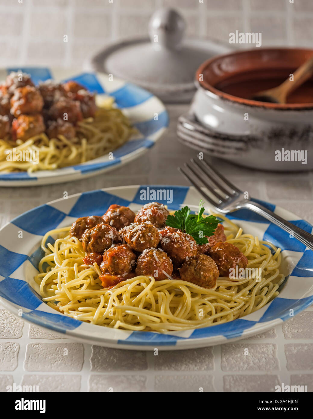 Spaghetti and meatballs. Italian-American food Stock Photo