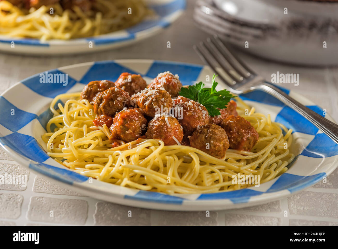 Spaghetti and meatballs. ItalianAmerican food Stock Photo Alamy