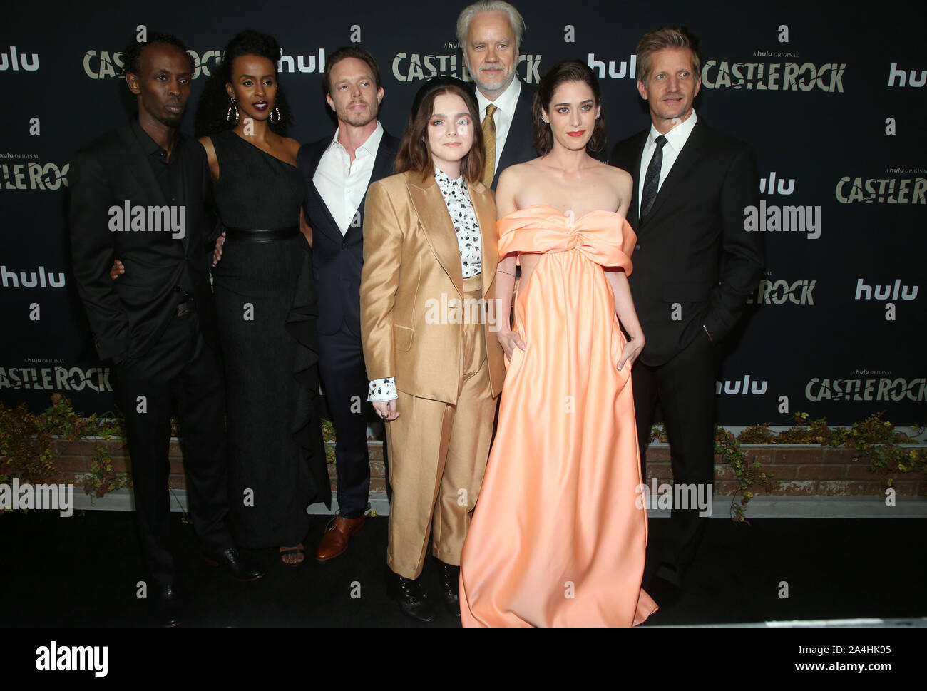 October 14, 2019, Los Angeles, CA, USA: 14 October 2019 - Los Angeles, California - Barkhad Abdi, Yusra Warsama, Matthew Alan, Elsie Fisher, Lizzy Caplan, Tim Robbins, Paul Sparks, Tom Riley. Premiere Of Hulu's ''Castle Rock'' Season 2 held at The AMC Sunset 5. Photo Credit: FayeS/AdMedia (Credit Image: © F Sadou/AdMedia via ZUMA Wire) Stock Photo