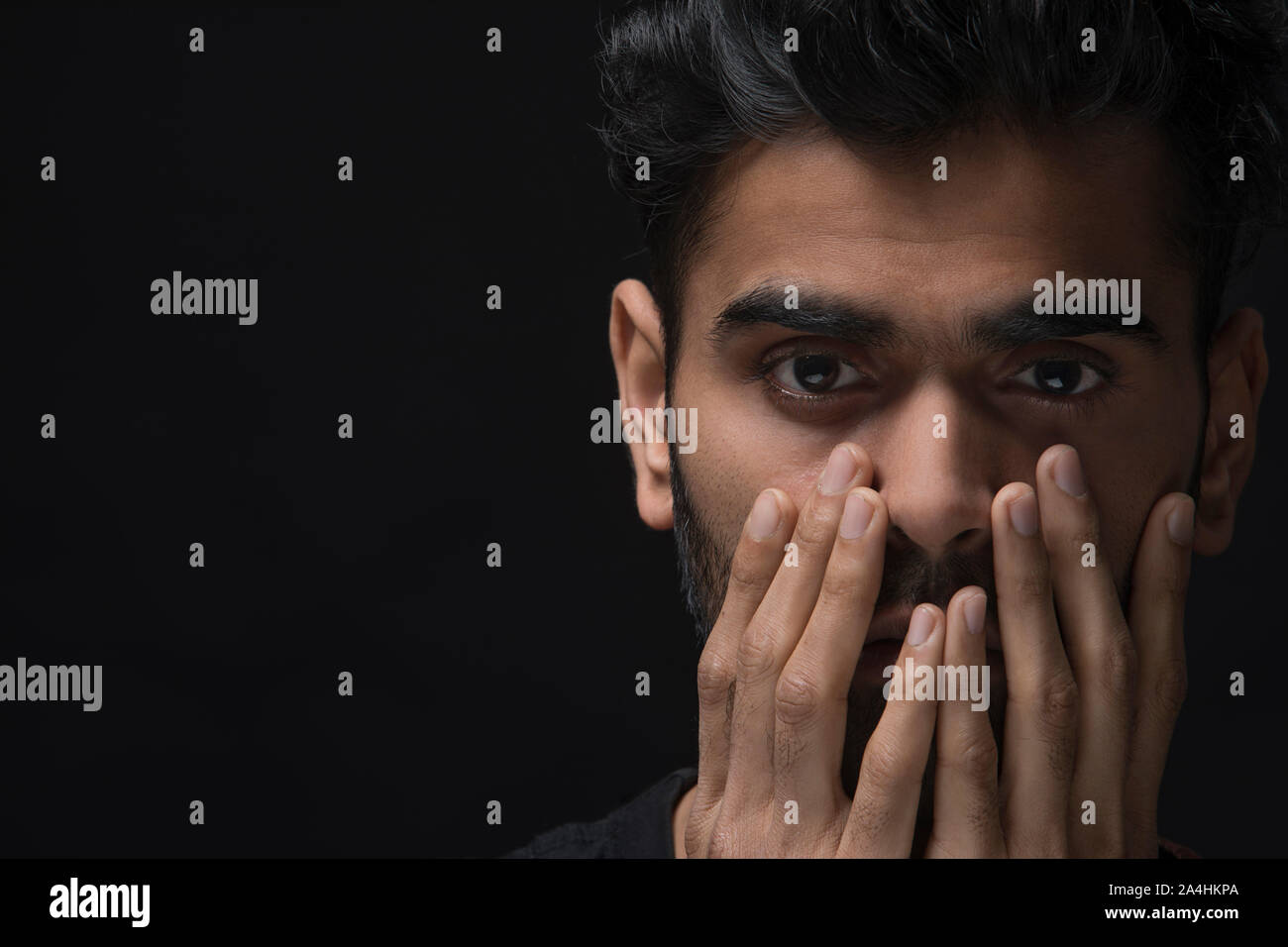 Closeup of a stressed man crying on the inside Stock Photo - Alamy
