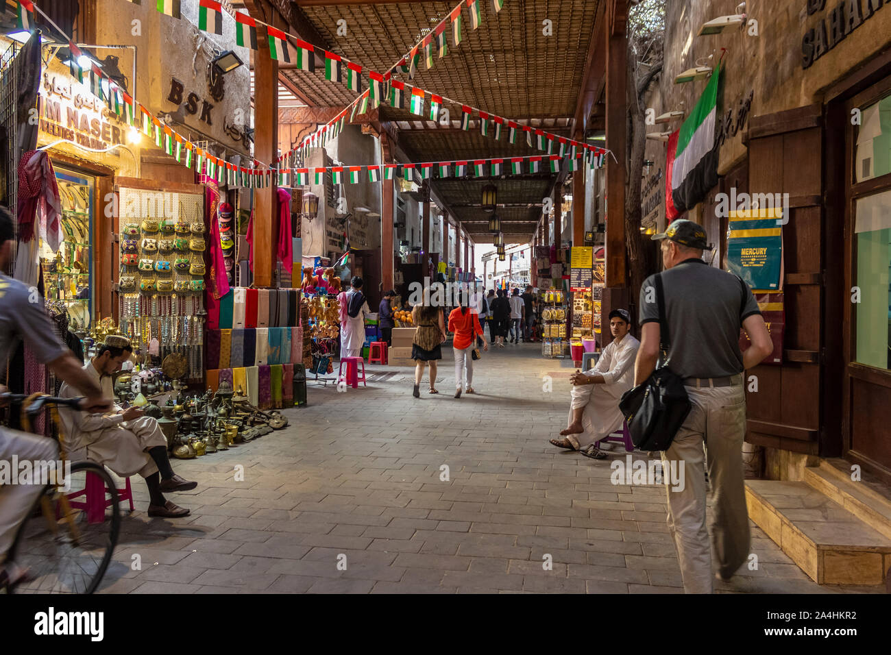 Dubai, UAE - December 1, 2018: In the covered Arab market. Deira District. Dubai. Stock Photo