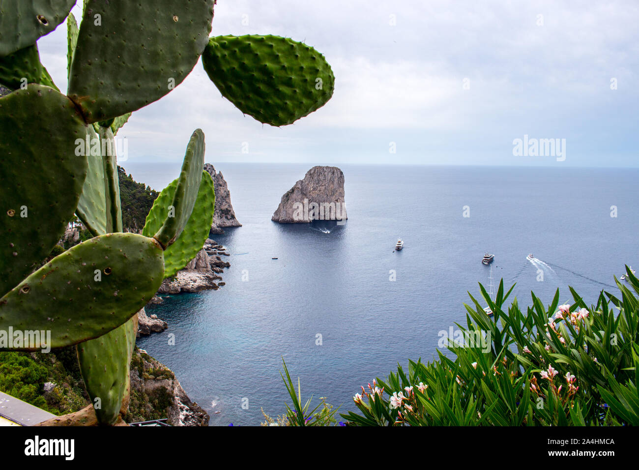 view of Faraglioni rocks visible in Capri, Italy Stock Photo