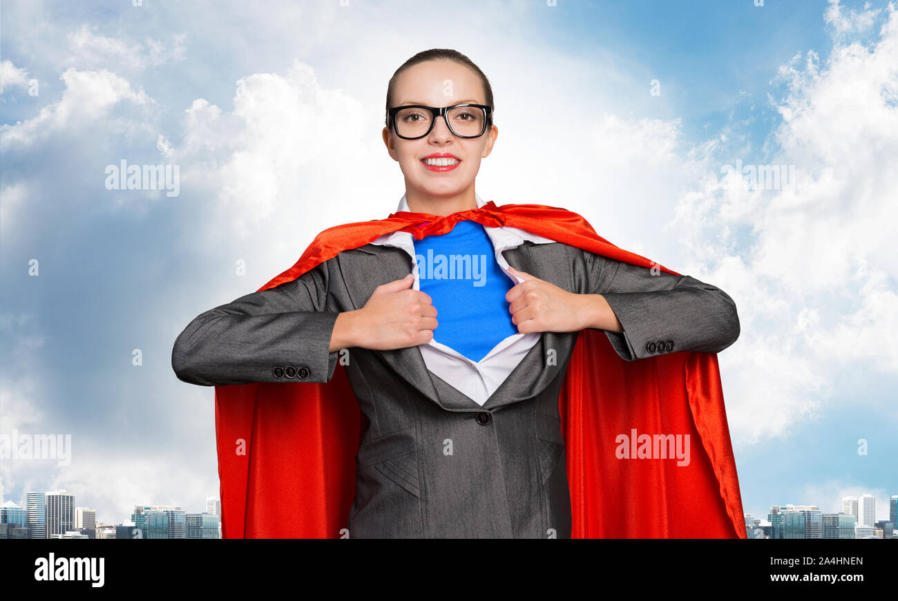 Happy business woman super heroine Stock Photo