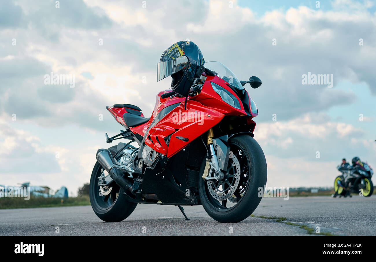 beautiful red motorcycle on the road Stock Photo Alamy