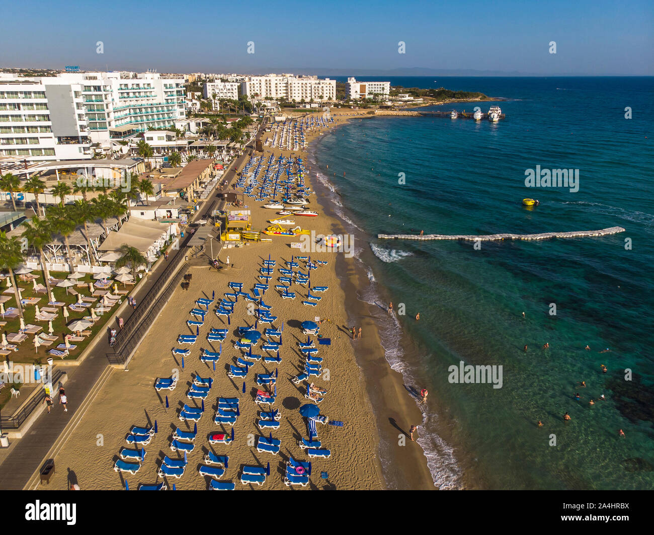 Protaras, Cyprus - Oct 11. 2019. Aerial view of Famous Sunrise Beach -a ...