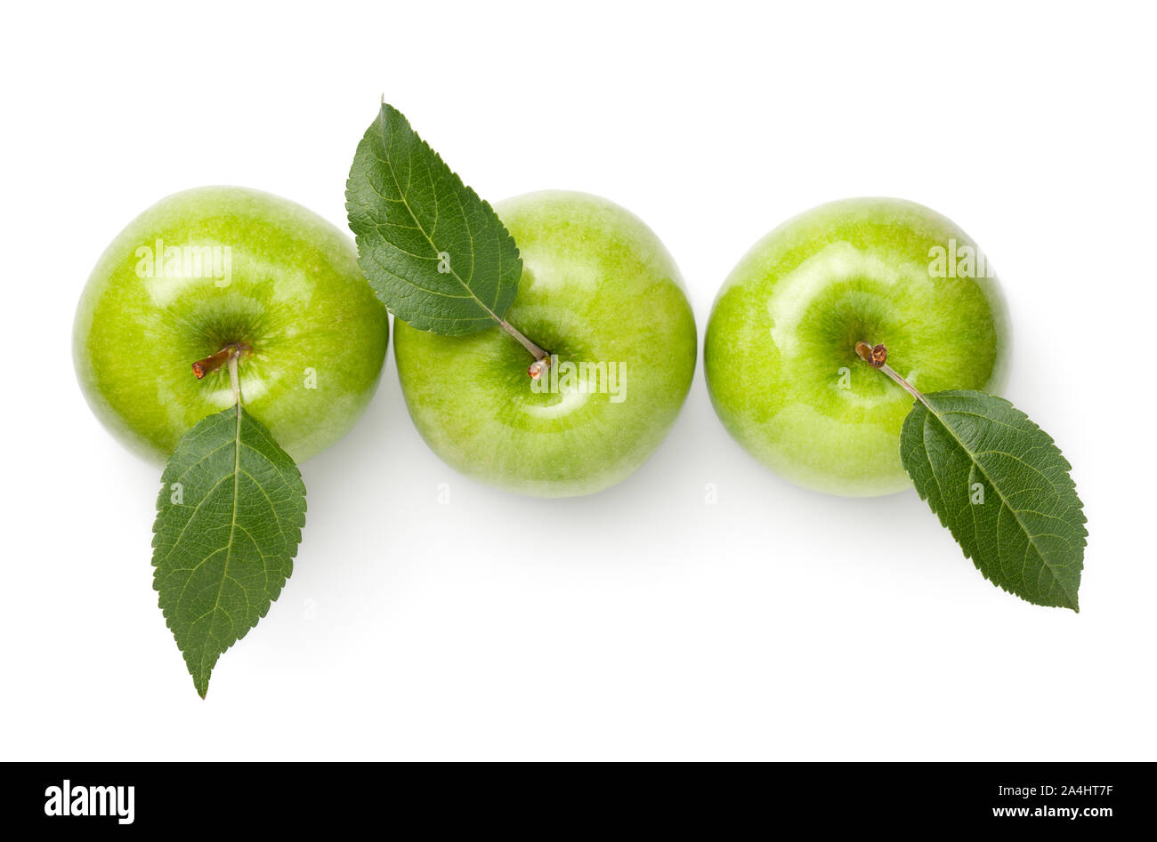 https://c8.alamy.com/comp/2A4HT7F/green-apples-with-leaves-isolated-on-white-background-fresh-granny-smith-apple-top-view-flat-lay-2A4HT7F.jpg