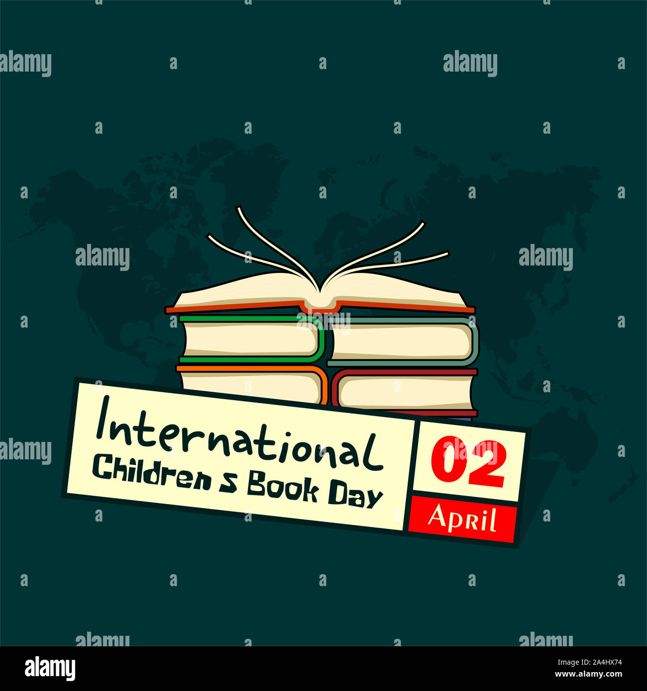 International Children's Book Day on 2 April with stack of books, open top book vector cartoon Stock Photo