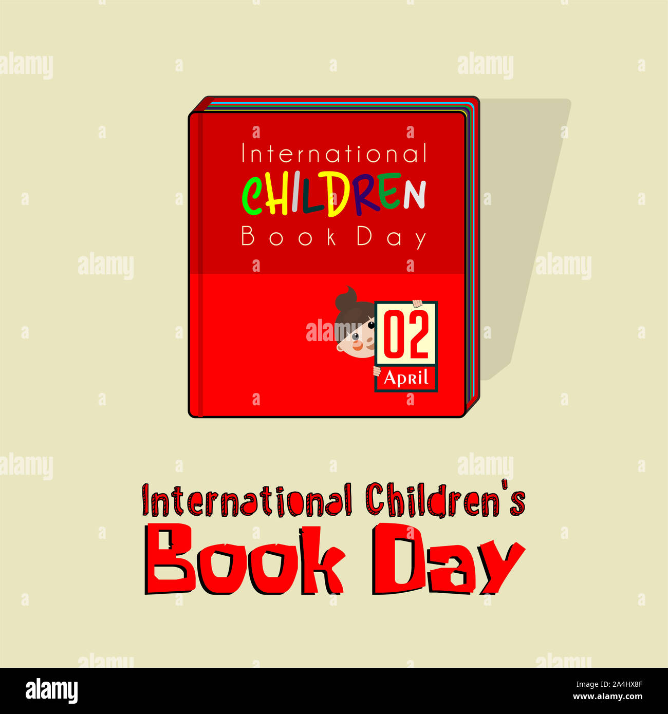 International Children's Book Day with red book, children's book vector cartoon design Stock Photo