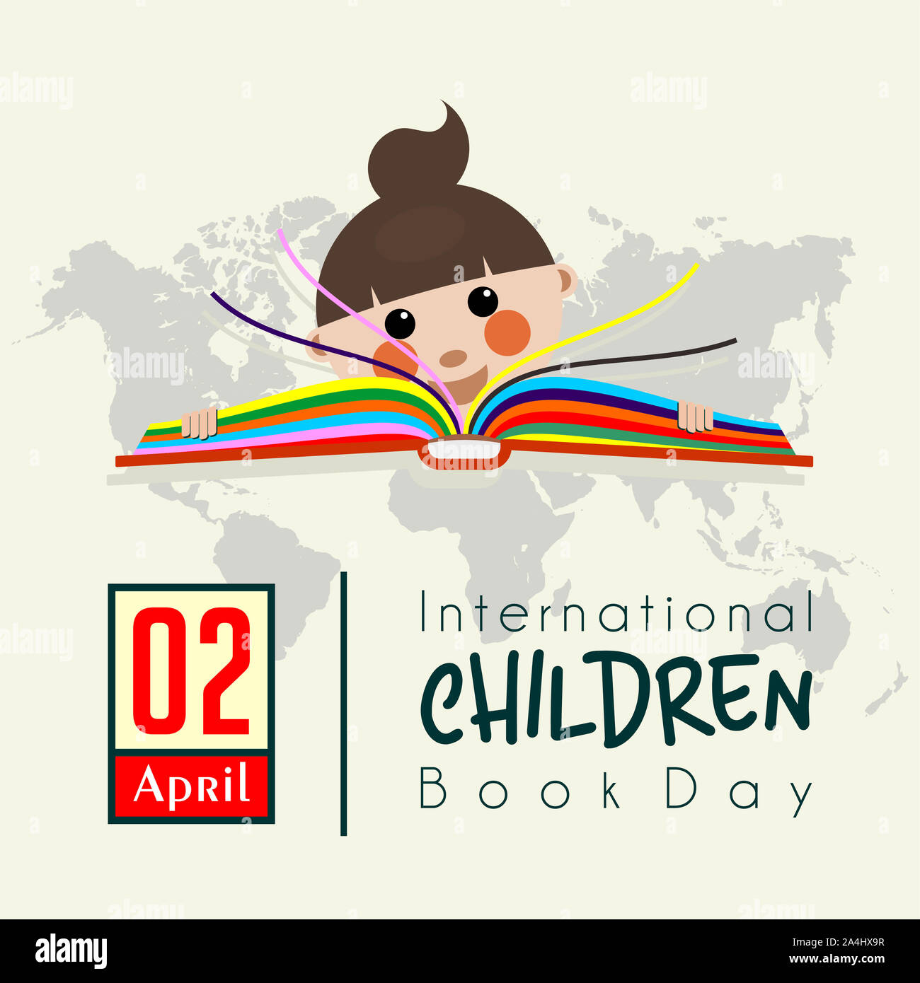 International Children's Book Day with children read color books cartoon vector design Stock Photo