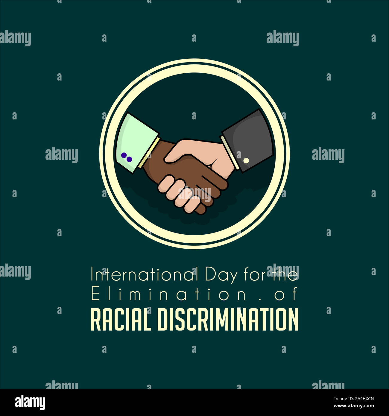 International Day for the Elimination of Racial Discrimination with handshake between white and black Stock Photo