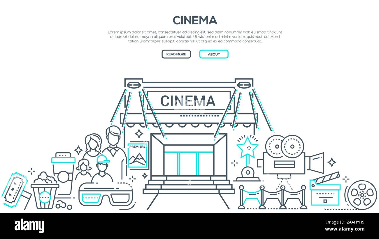 Visiting cinema linear vector landing page template Stock Vector