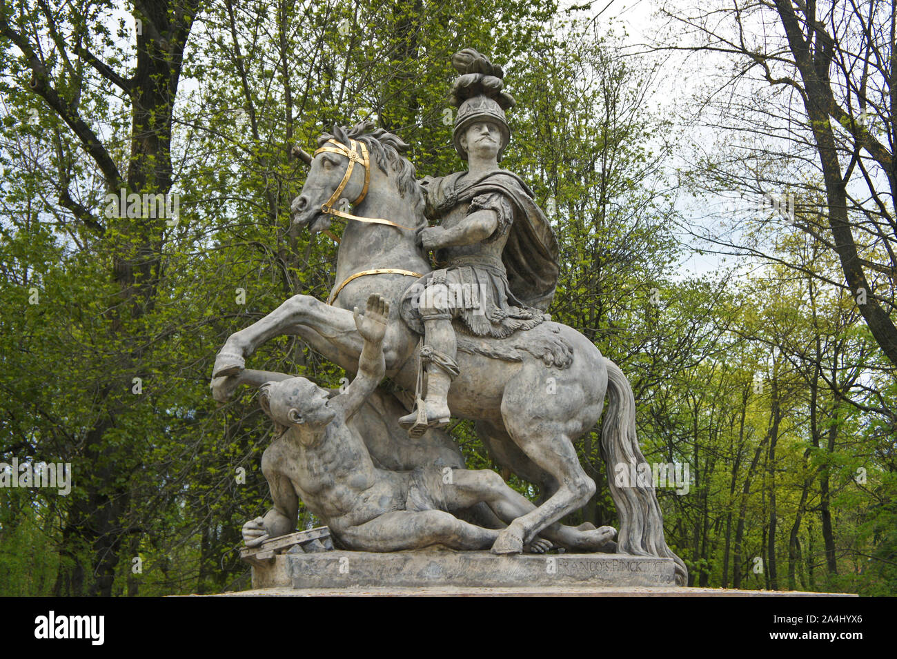 The Jan Sobieski statue in Lazienki Park. Monument of Sobieski in Warsaw. Poland. Stock Photo