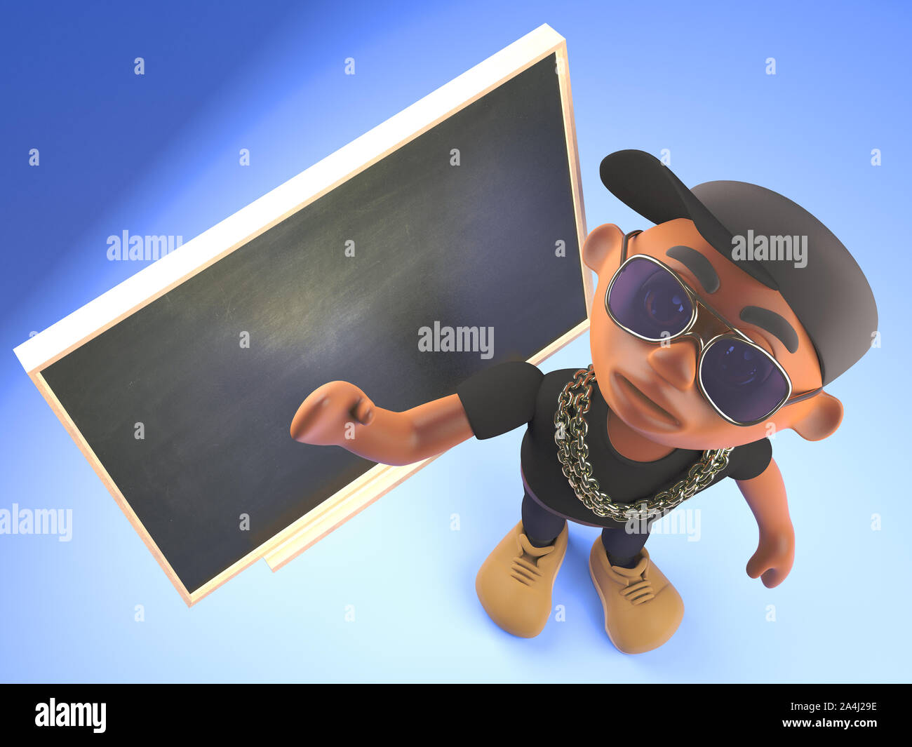 Smart black hiphop rapper teaching class at the blackboard, 3d ...