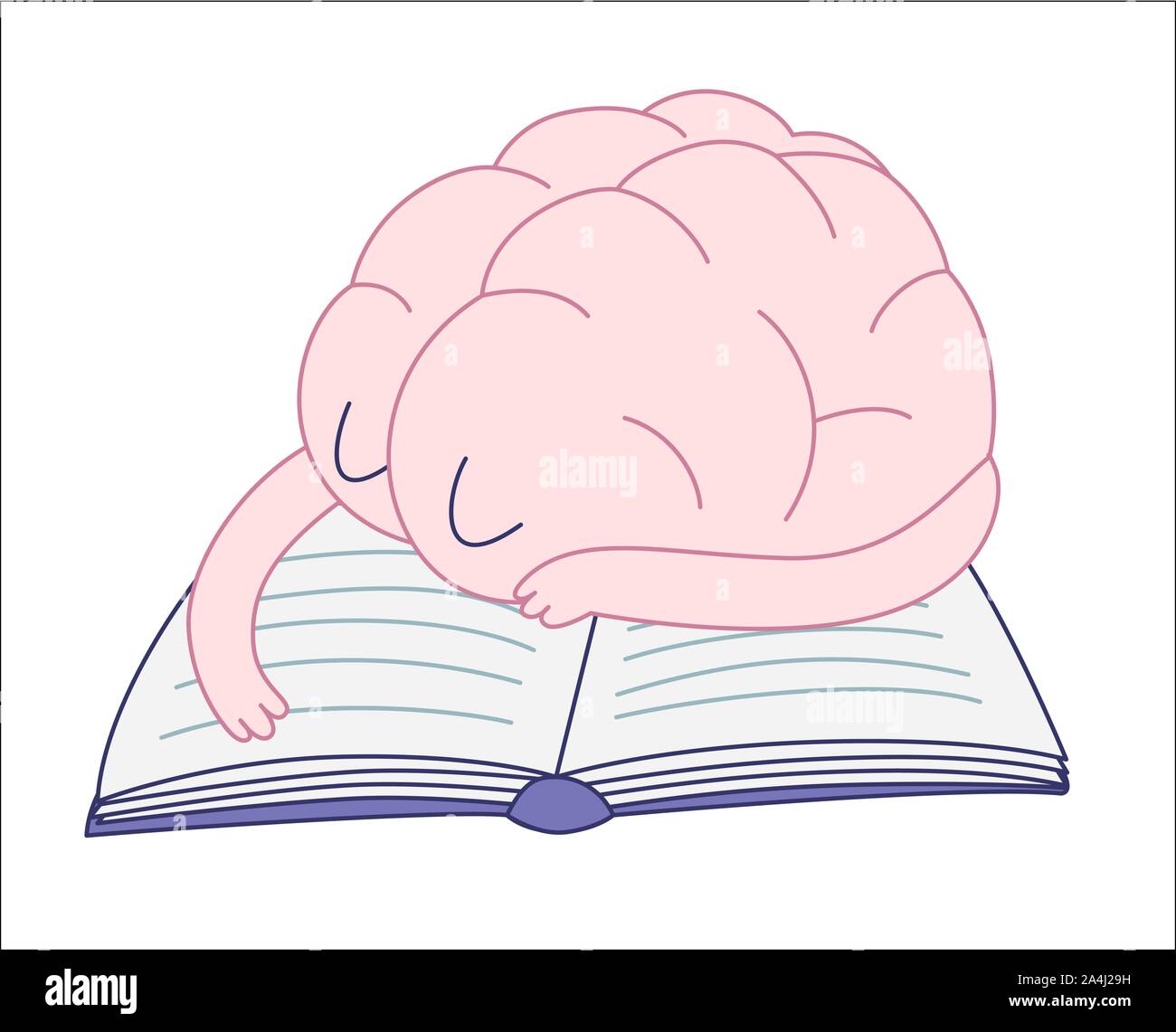 A Tired Brain Sleeping On The Book Flat Cartoon Vector Illustration A