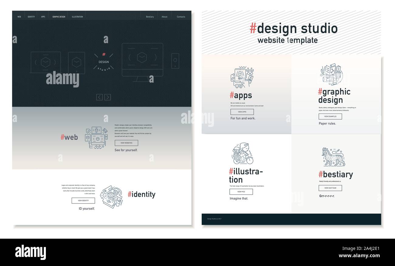 Design studio website flat contemporary template website layout on