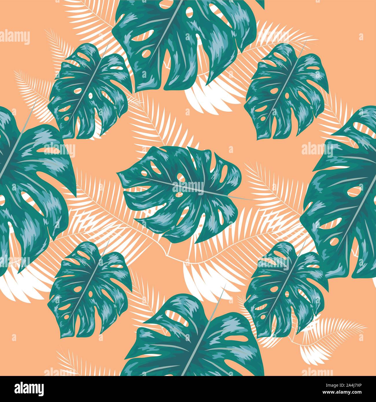 Green pattern with monstera palm leaves. Seamless summer tropical ...