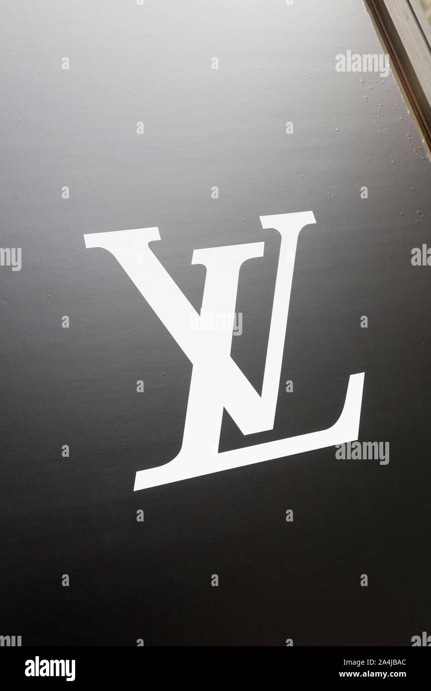 LV Louis Vuitton sign logo, London, England Stock Photo