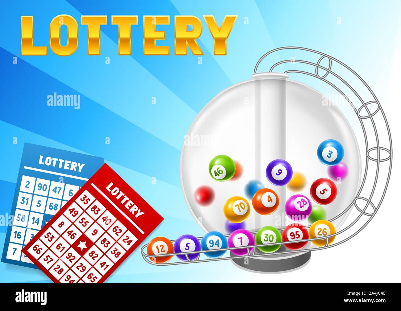 Bingo or lottery card with balls and lotto machine Stock Vector Image
